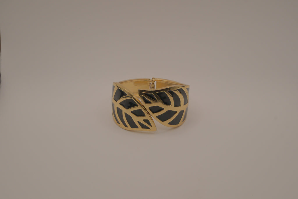 Black Enamel Leaf Cuff Bracelet