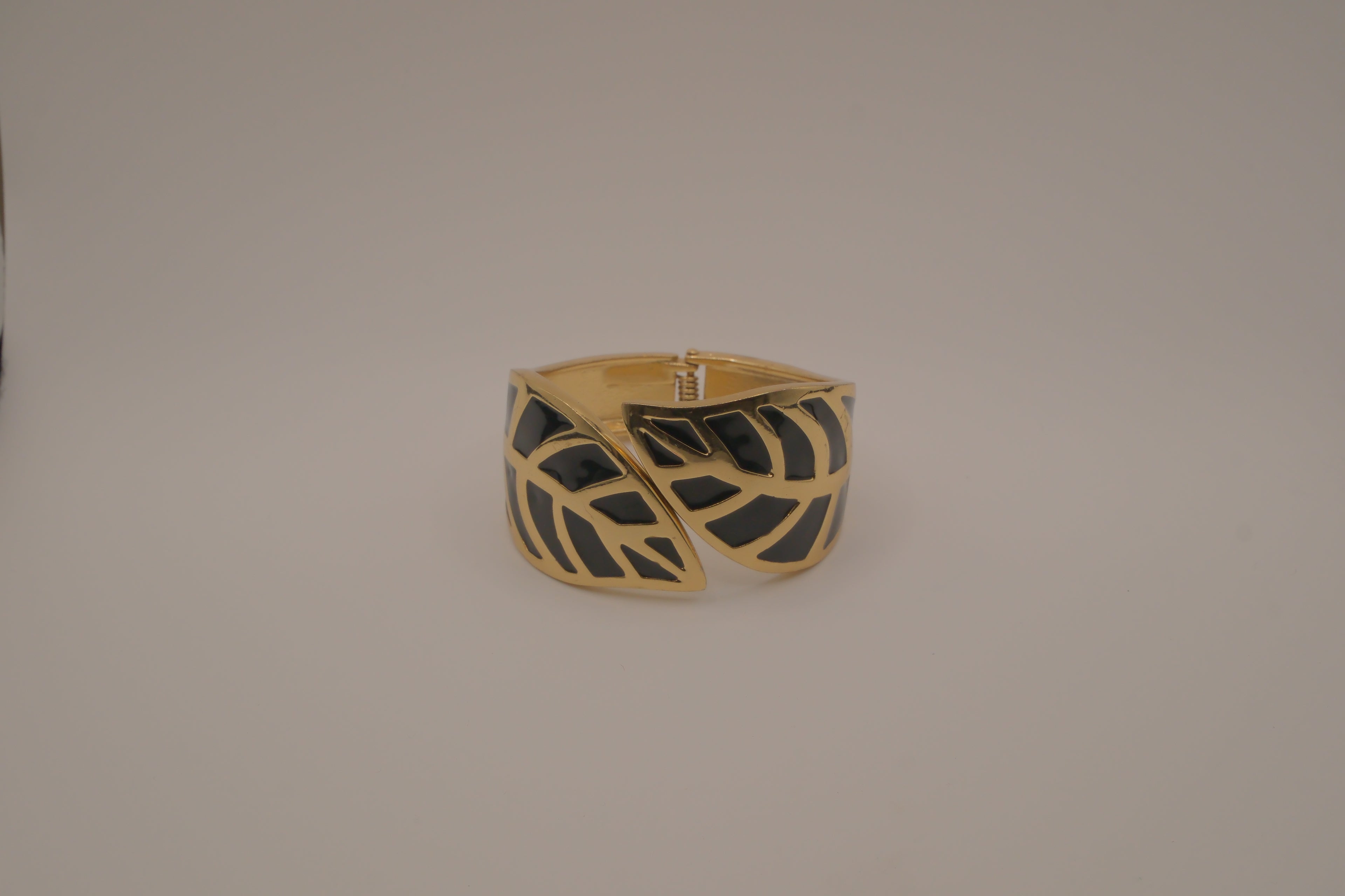 Black Enamel Leaf Cuff Bracelet