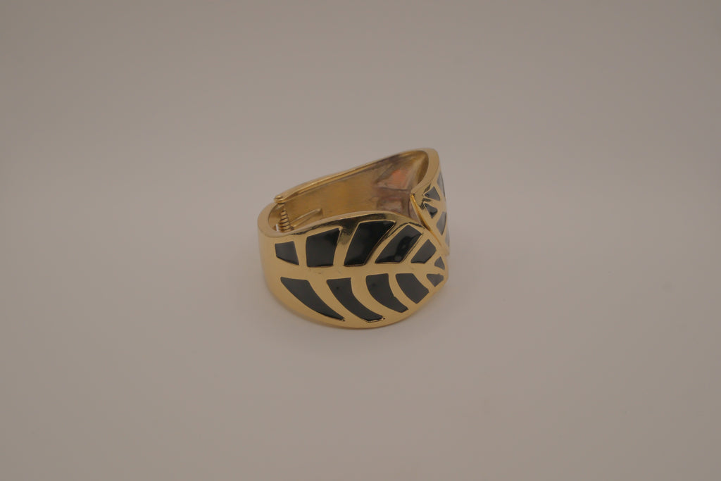 Black Enamel Leaf Cuff Bracelet