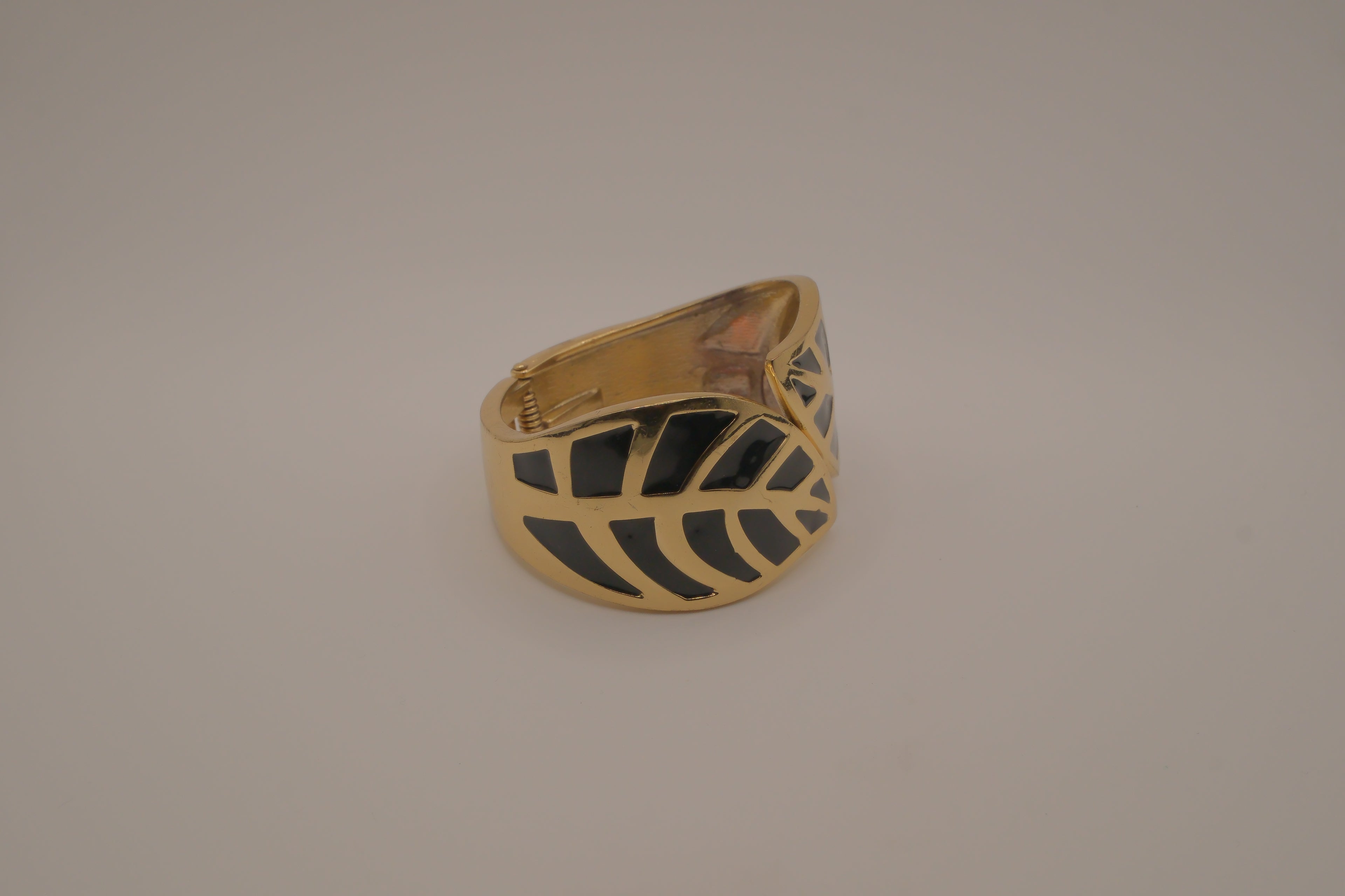 Black Enamel Leaf Cuff Bracelet