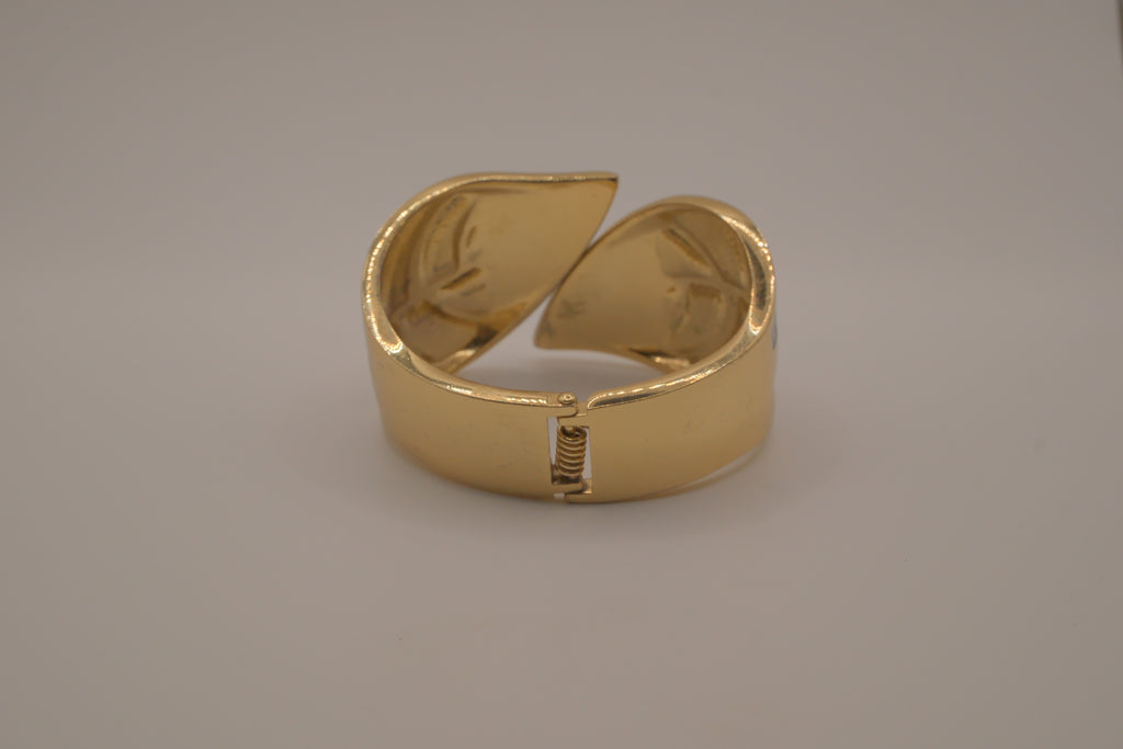 Black Enamel Leaf Cuff Bracelet