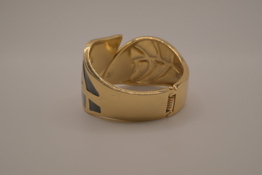Black Enamel Leaf Cuff Bracelet
