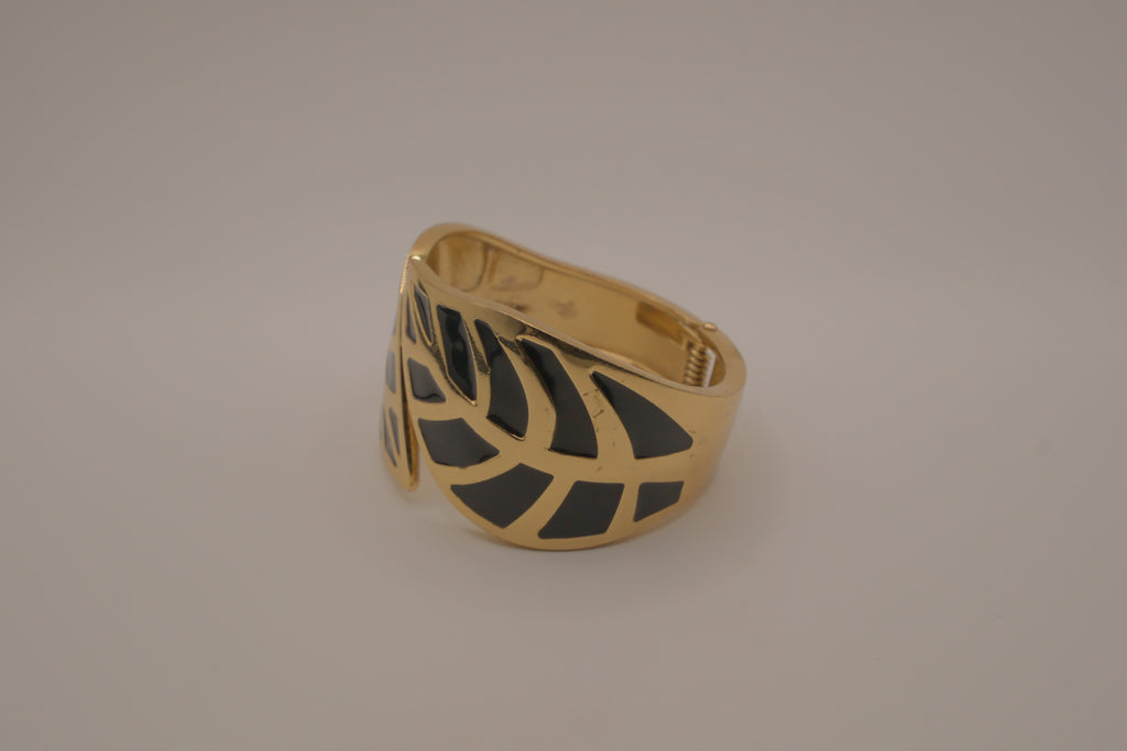 Black Enamel Leaf Cuff Bracelet