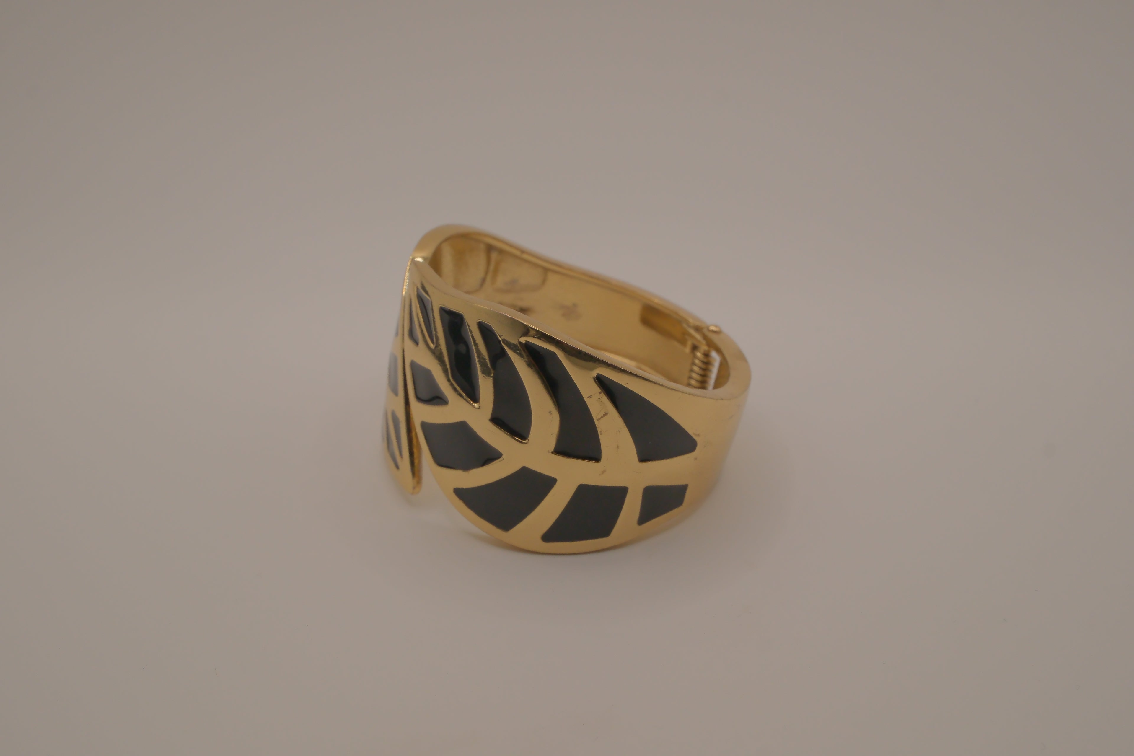 Black Enamel Leaf Cuff Bracelet