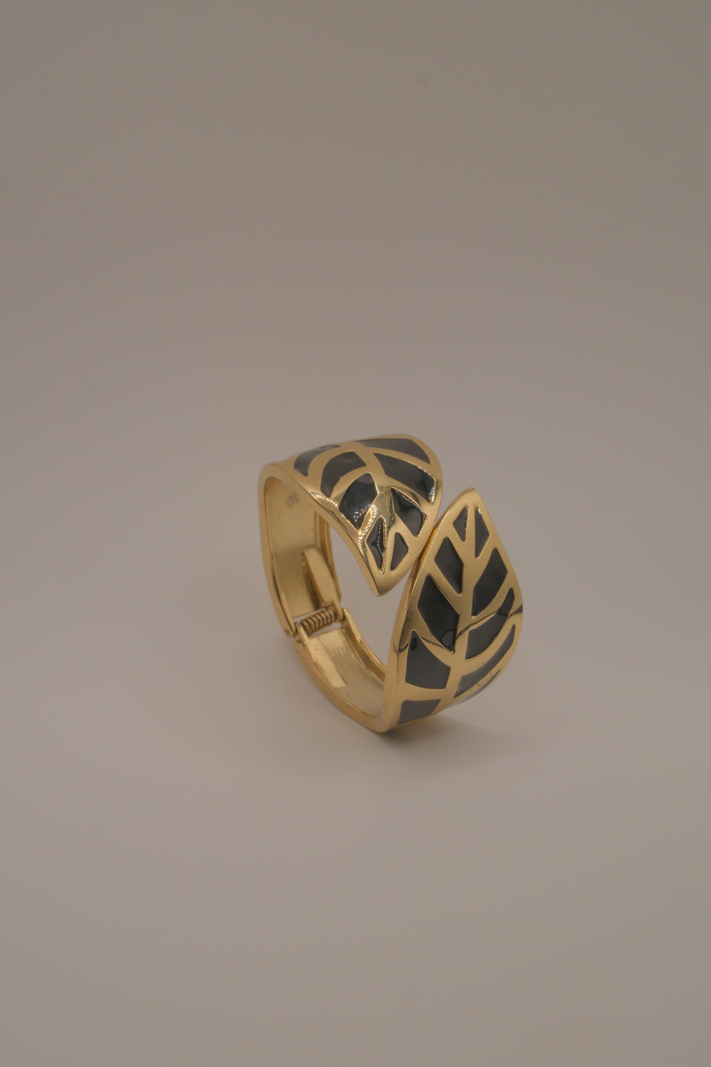 Black Enamel Leaf Cuff Bracelet