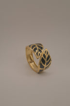 Black Enamel Leaf Cuff Bracelet