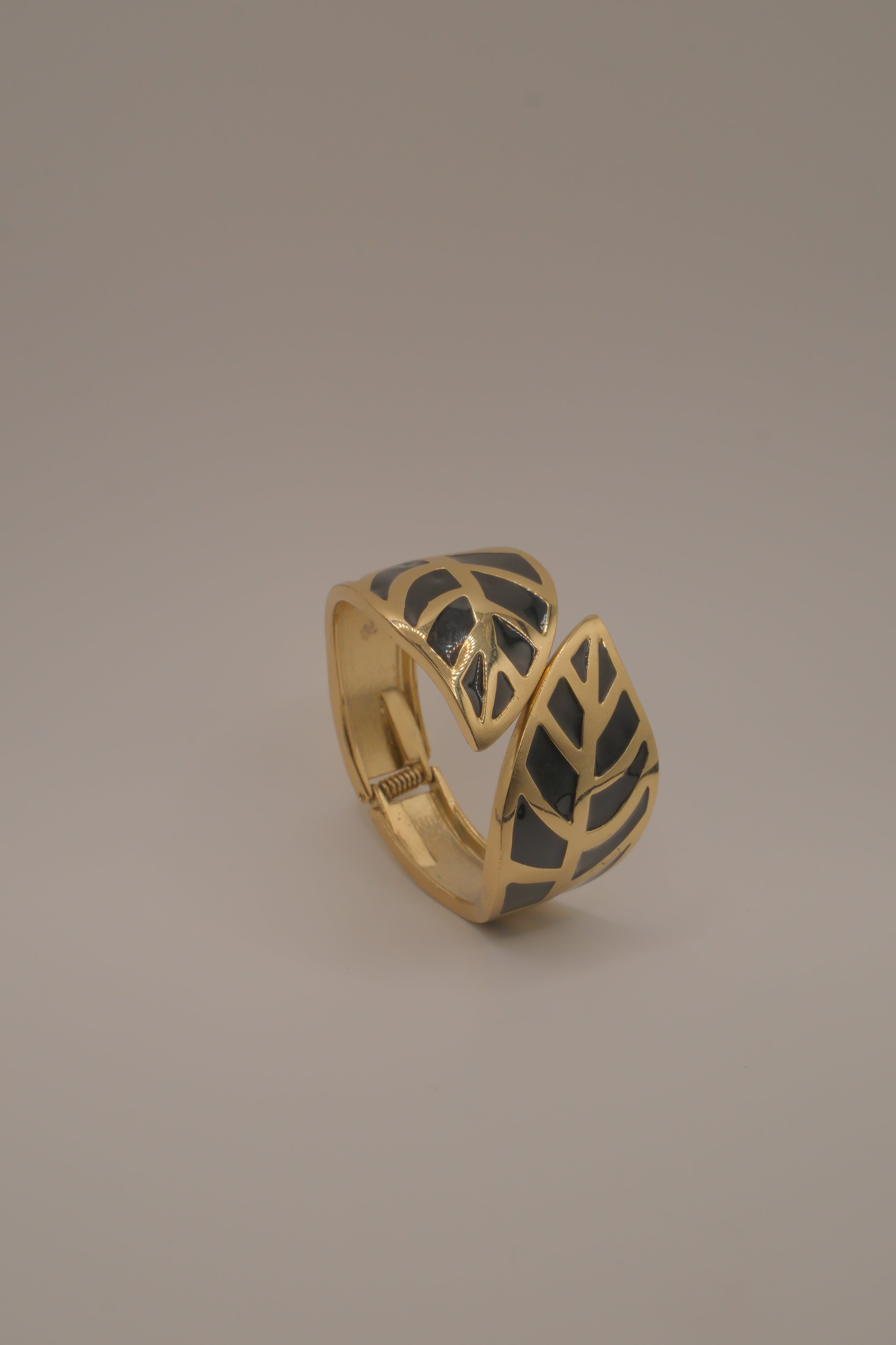 Black Enamel Leaf Cuff Bracelet