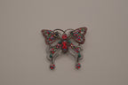 Vintage Red rhinestones filigree butterfly brooch