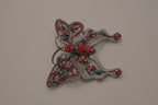 Vintage Red rhinestones filigree butterfly brooch