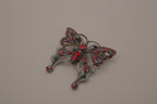 Vintage Red rhinestones filigree butterfly brooch