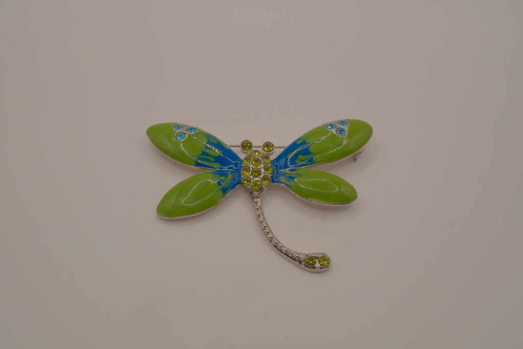 Vintage Green Blue enameled dragonfly brooch