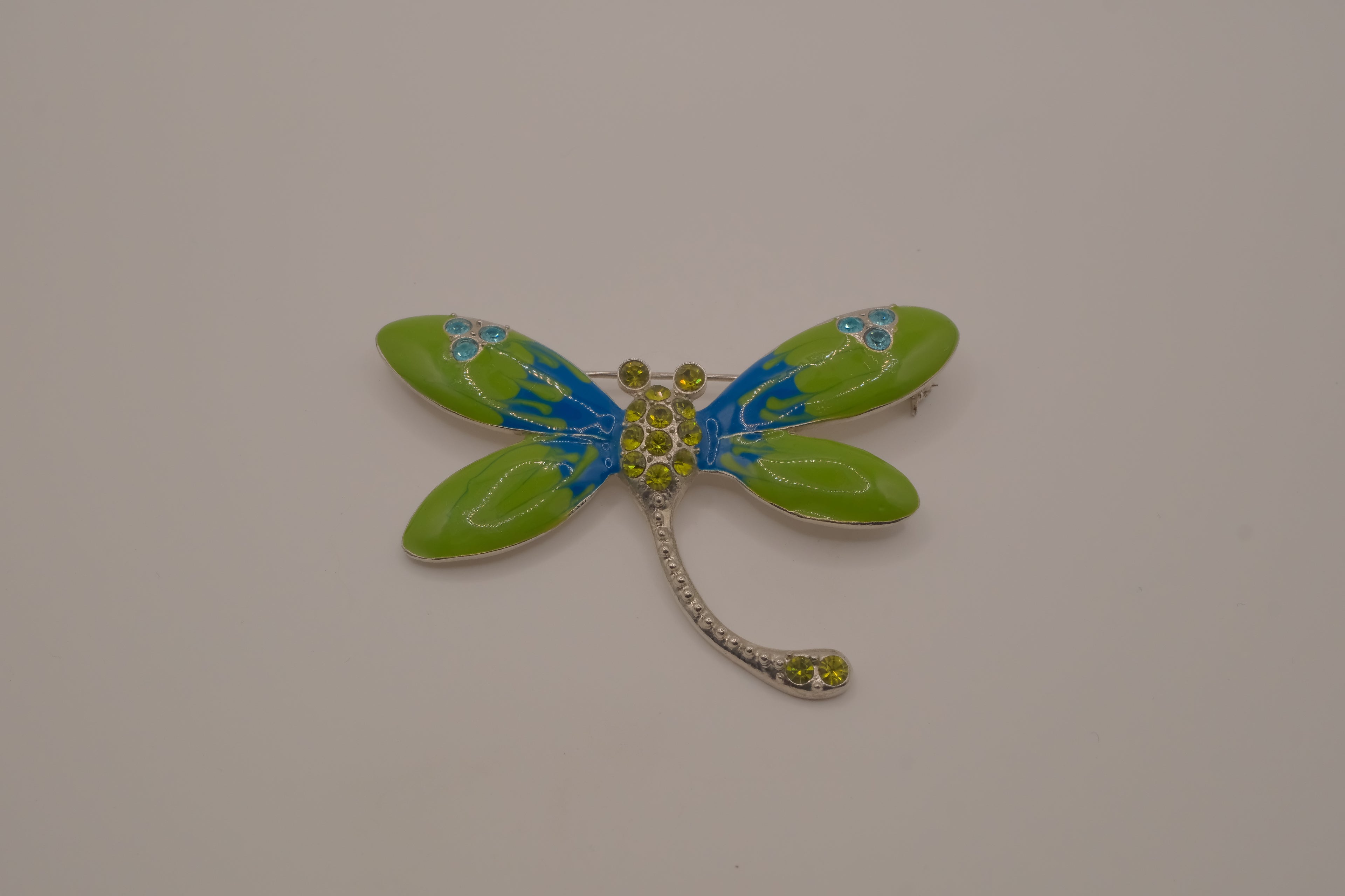 Vintage Green Blue enameled dragonfly brooch