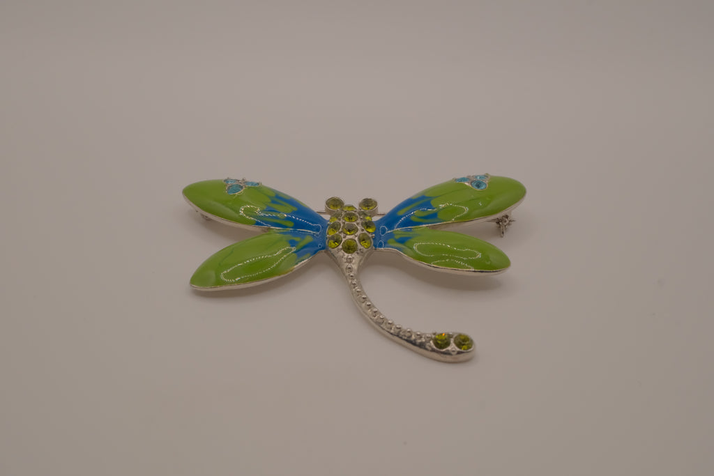 Vintage Green Blue enameled dragonfly brooch