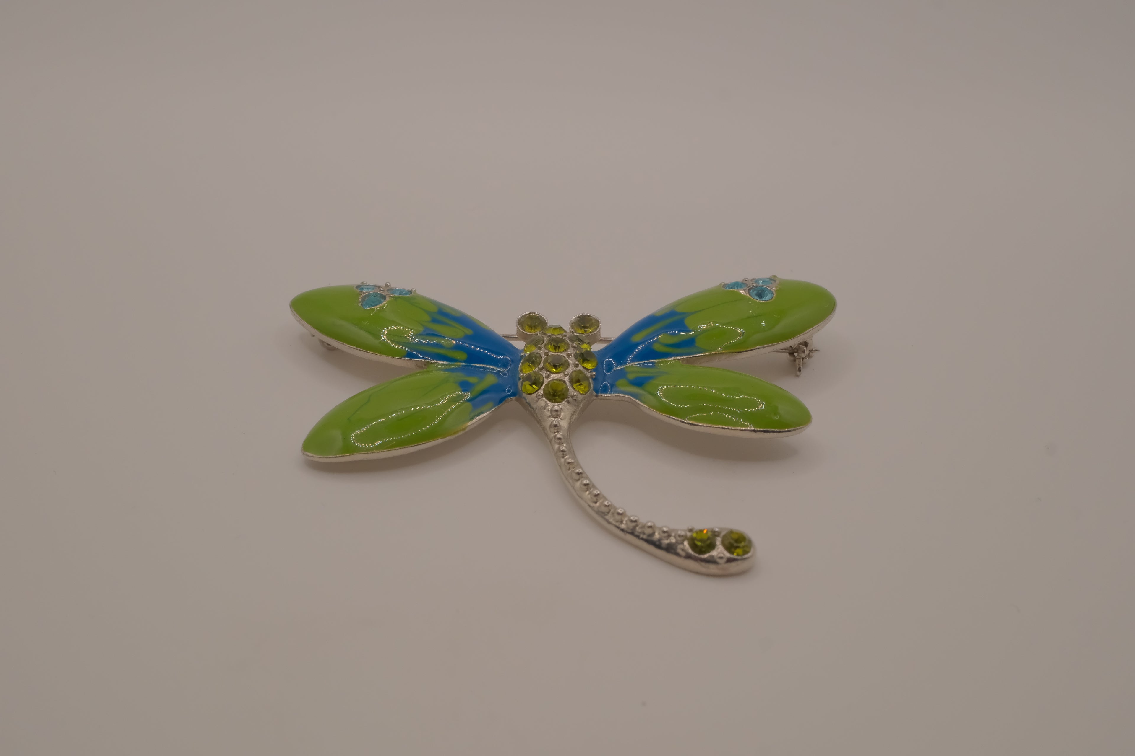 Vintage Green Blue enameled dragonfly brooch