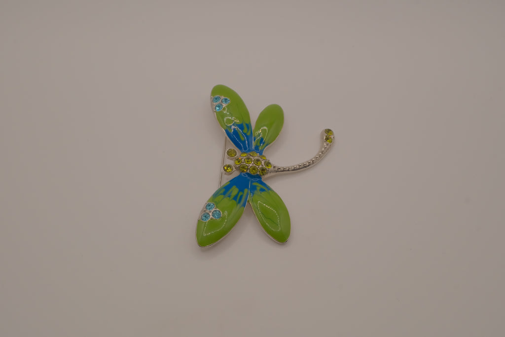 Vintage Green Blue enameled dragonfly brooch