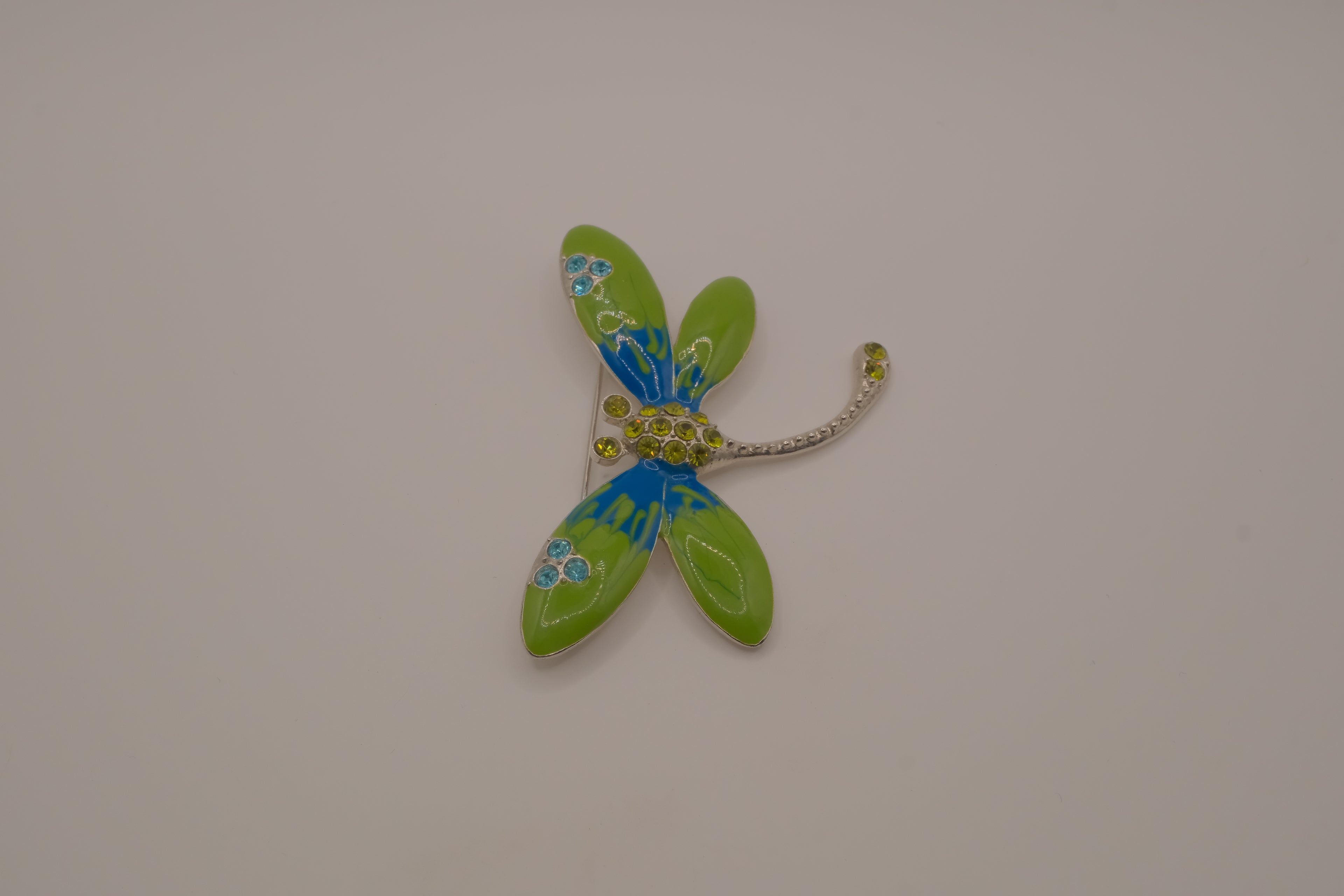 Vintage Green Blue enameled dragonfly brooch