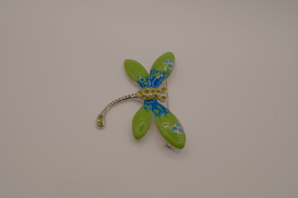 Vintage Green Blue enameled dragonfly brooch