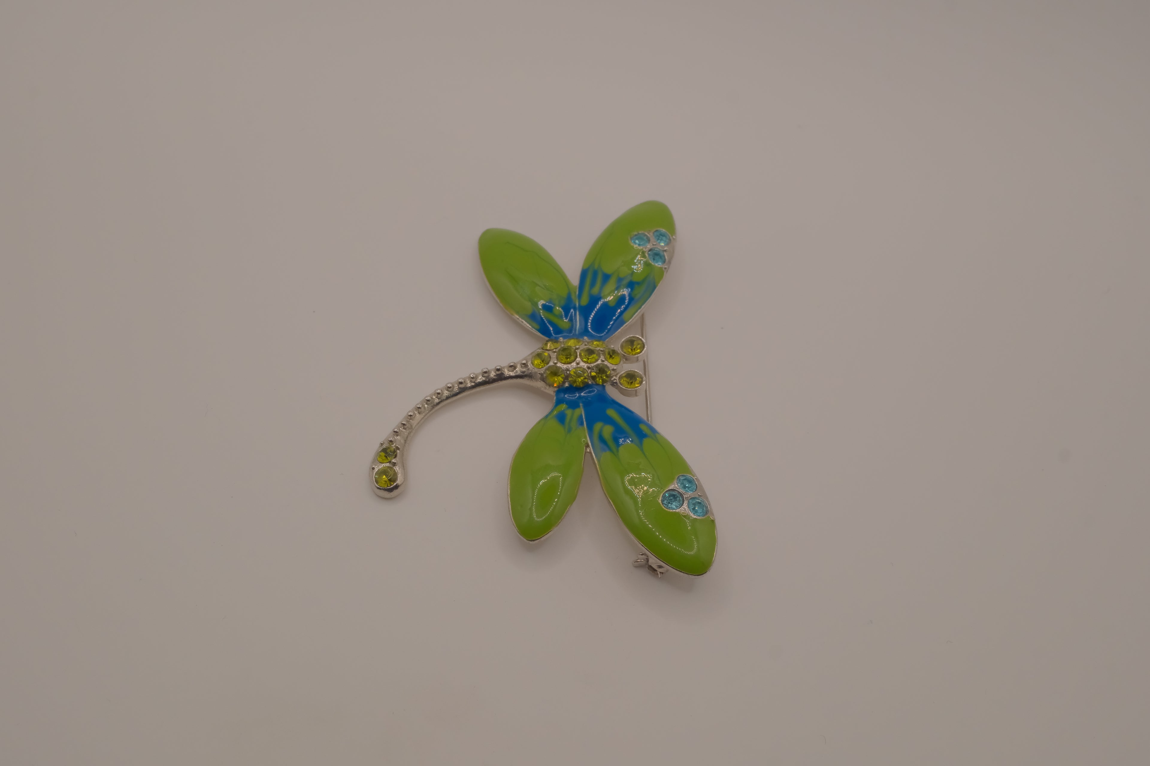 Vintage Green Blue enameled dragonfly brooch