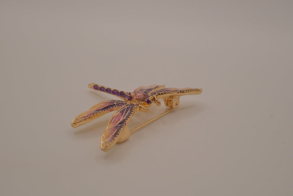 Purple enamel dragonfly brooch