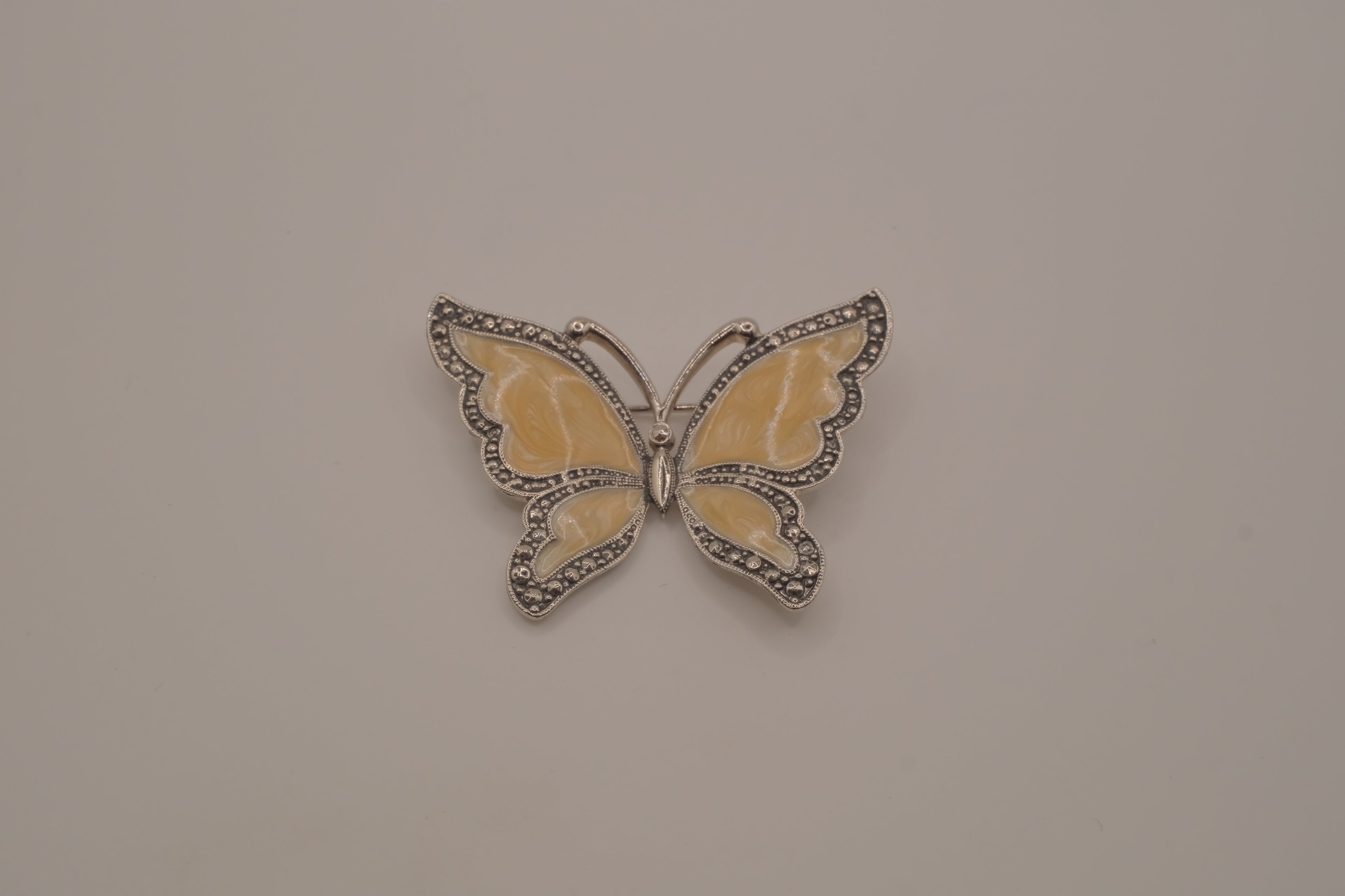 Vintage faux marcasite and Yellow enamel butterfly brooch