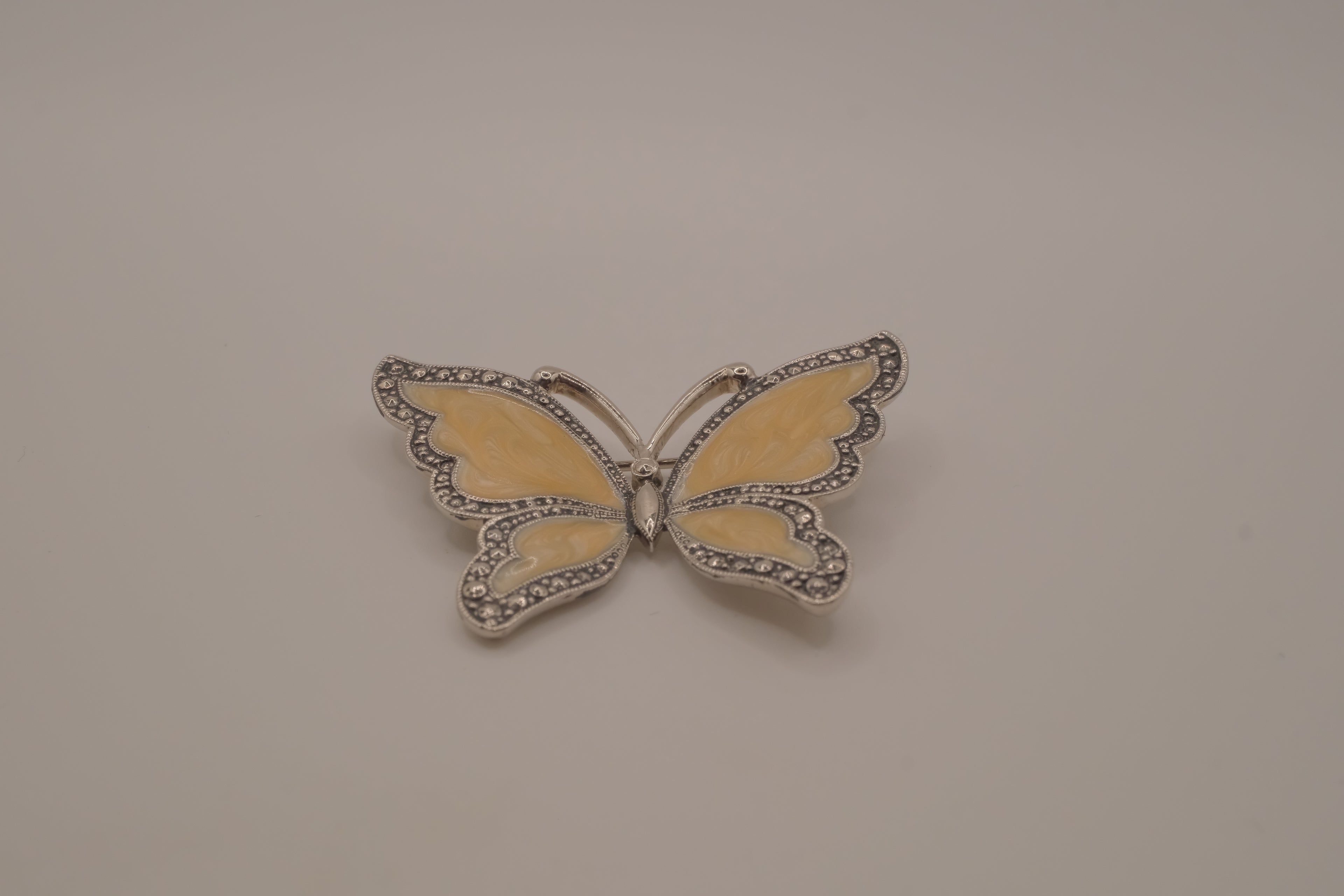 Vintage faux marcasite and Yellow enamel butterfly brooch