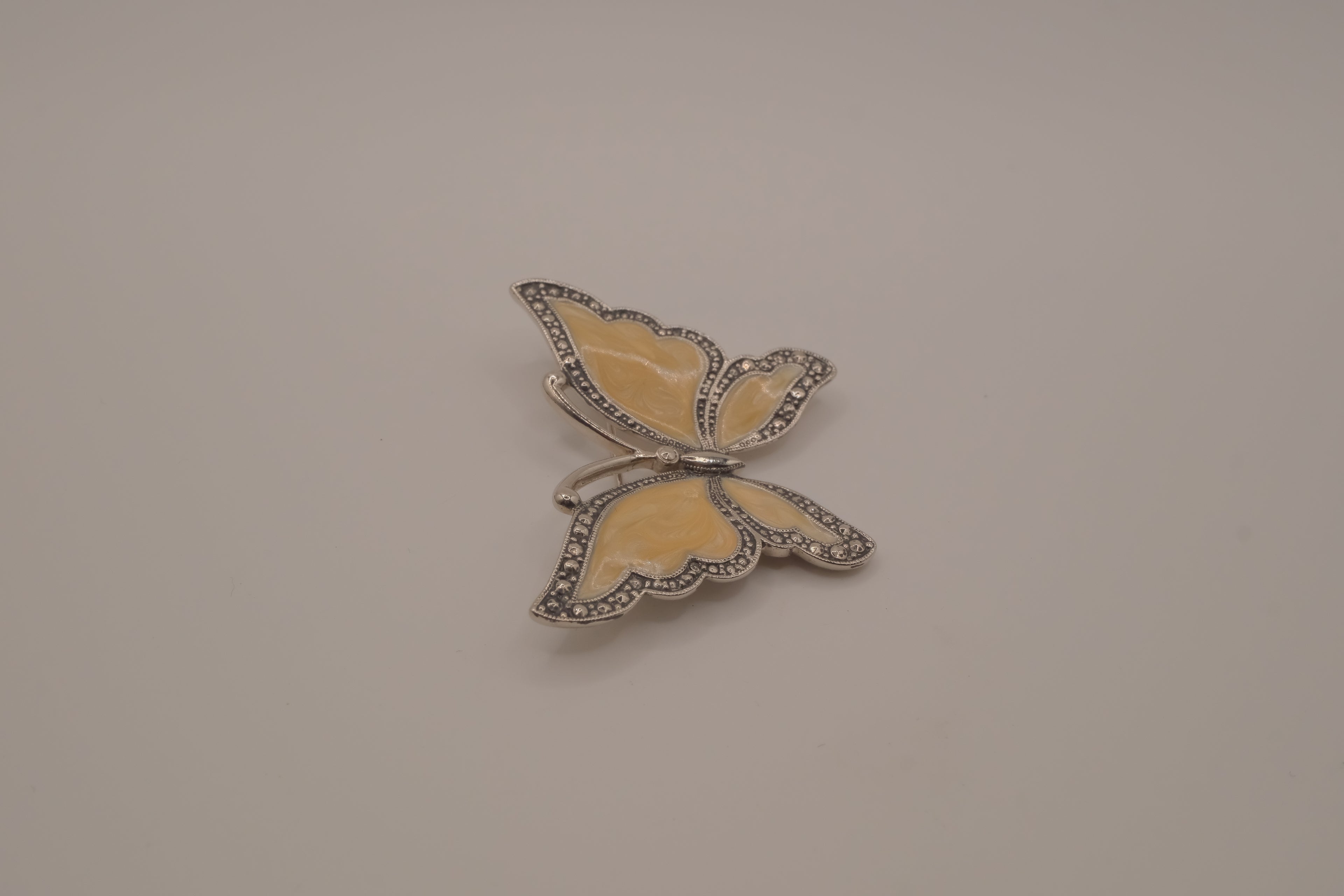 Vintage faux marcasite and Yellow enamel butterfly brooch
