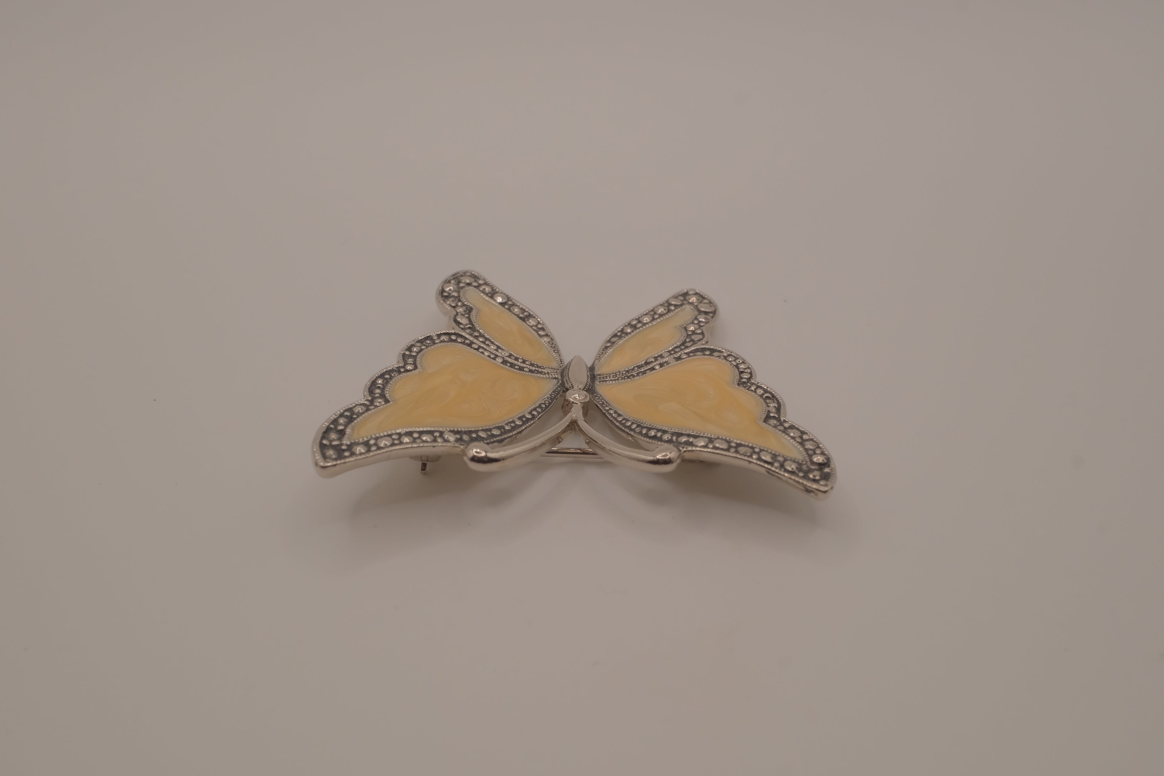 Vintage faux marcasite and Yellow enamel butterfly brooch