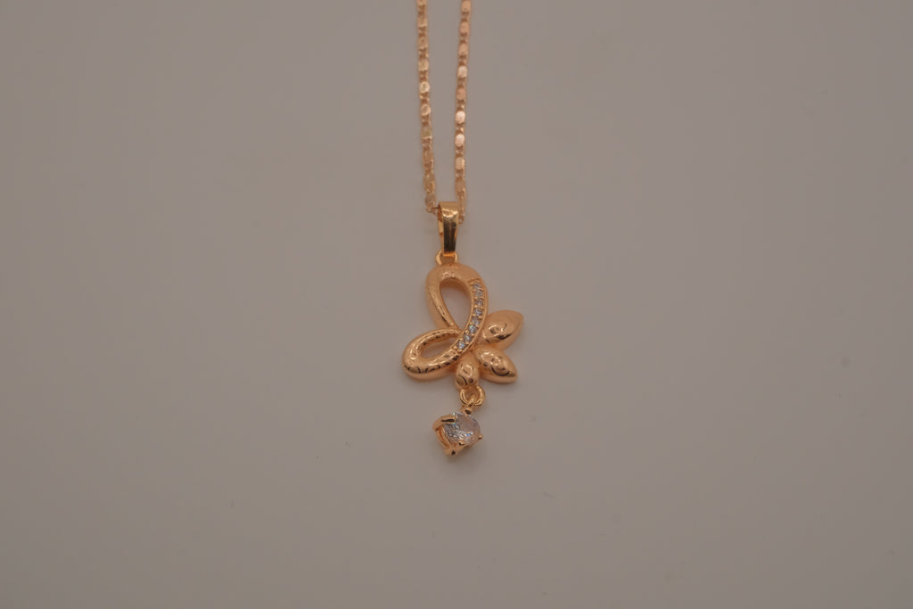 Rose Gold butterfly floral pendant necklace
