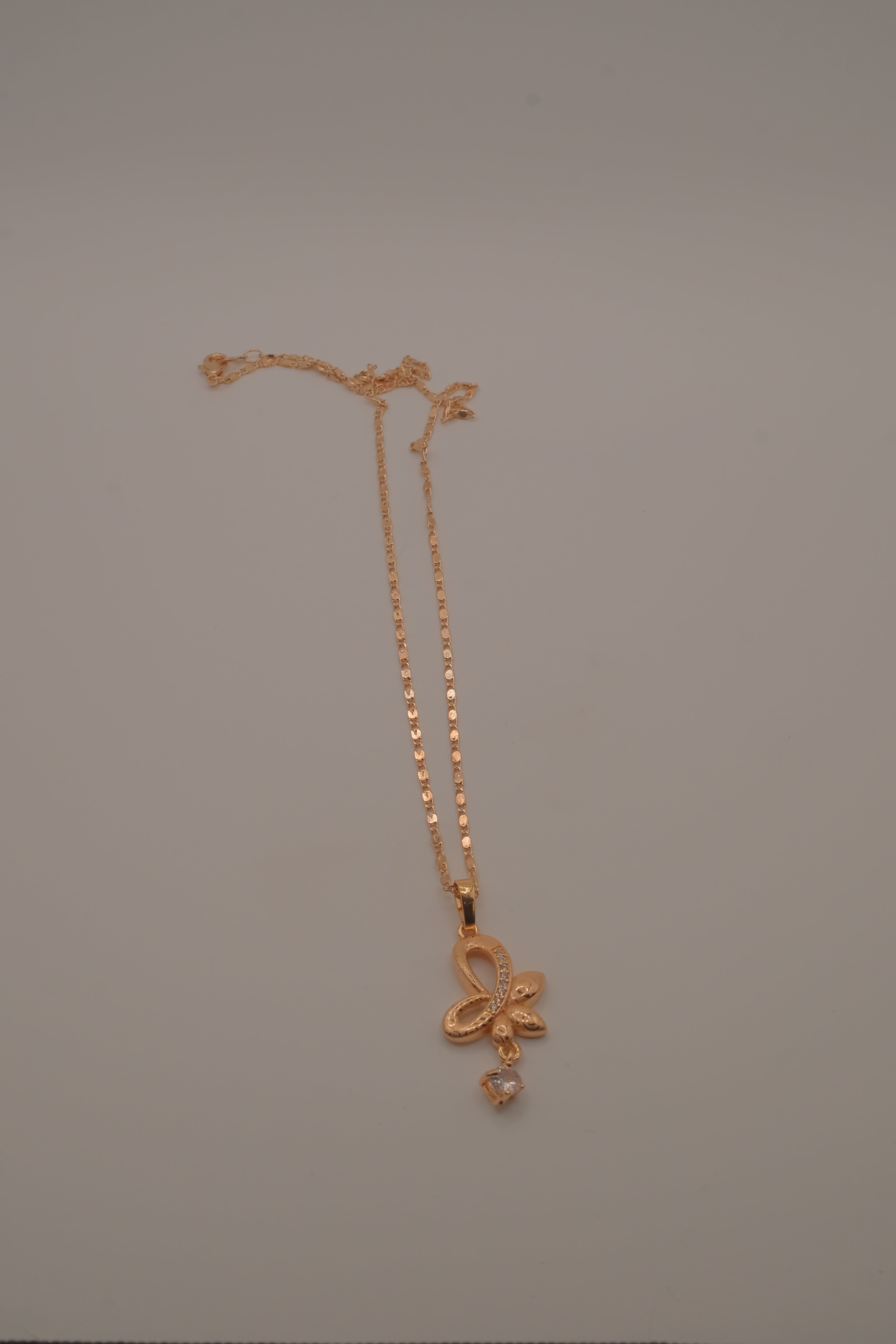 Rose Gold butterfly floral pendant necklace