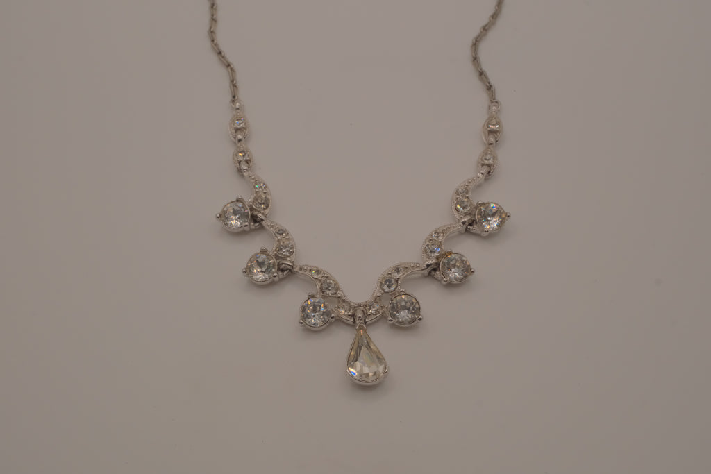 Vintage silver-tone rhinestone festoon necklace