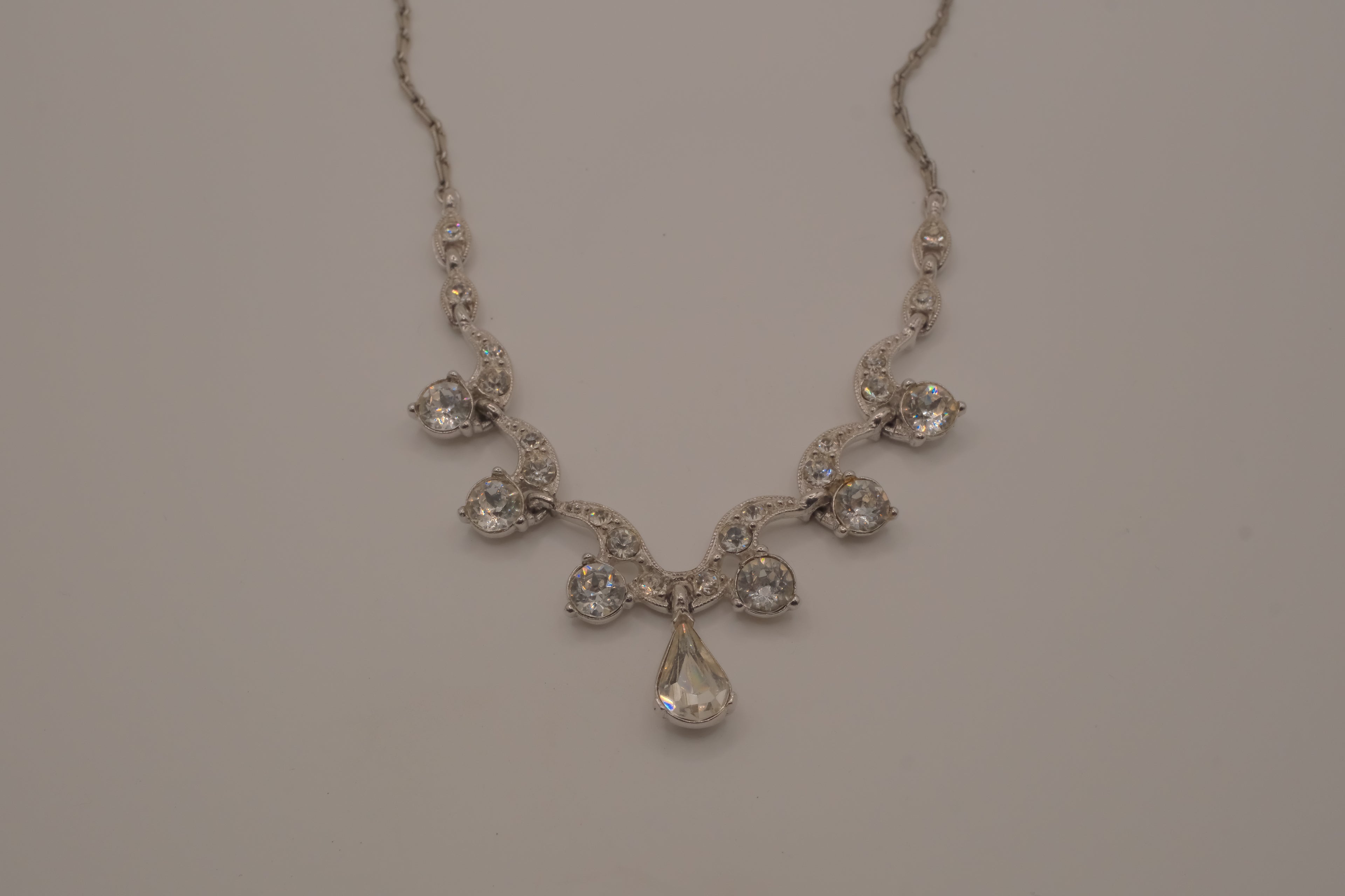 Vintage silver-tone rhinestone festoon necklace