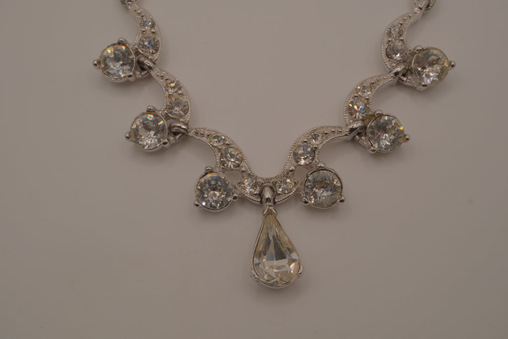 Vintage silver-tone rhinestone festoon necklace