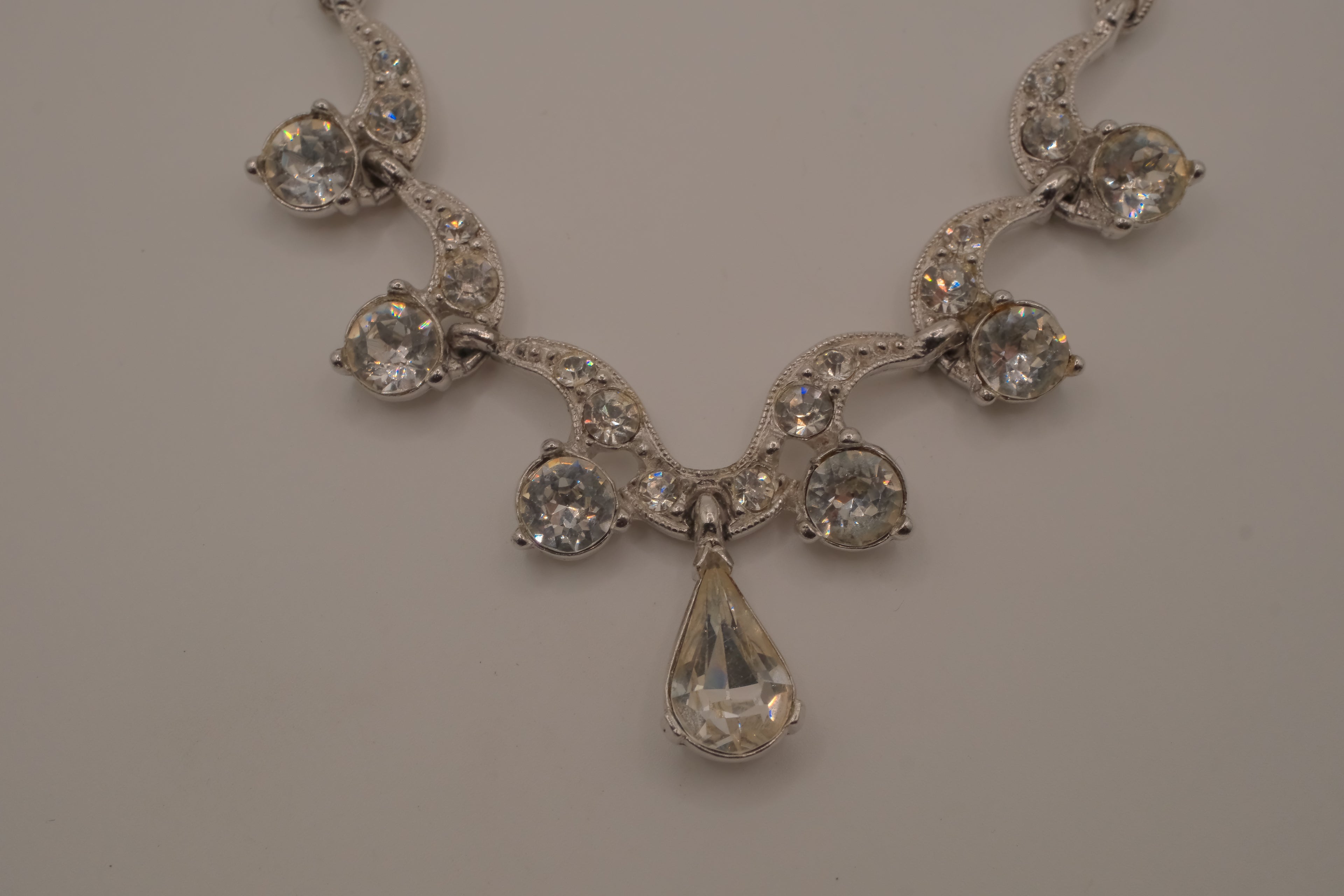 Vintage silver-tone rhinestone festoon necklace