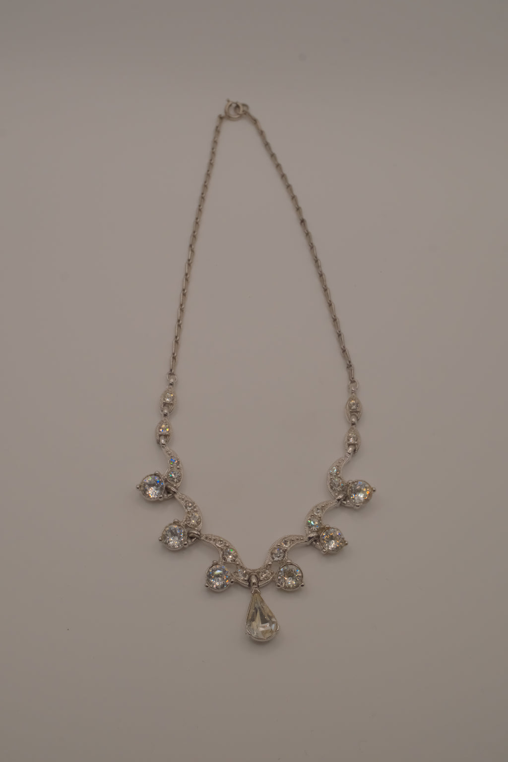 Vintage silver-tone rhinestone festoon necklace