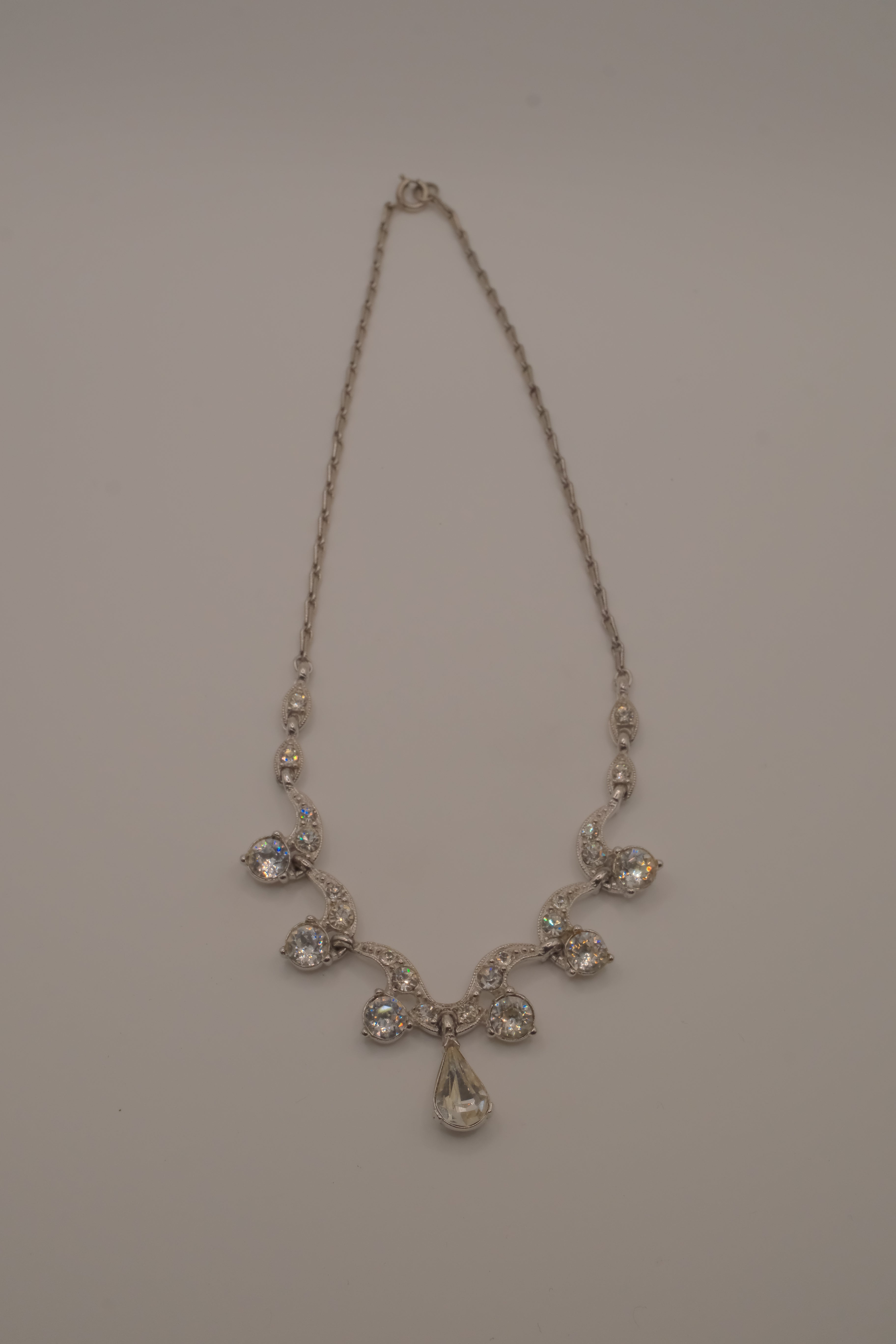 Vintage silver-tone rhinestone festoon necklace
