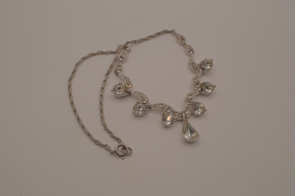 Vintage silver-tone rhinestone festoon necklace