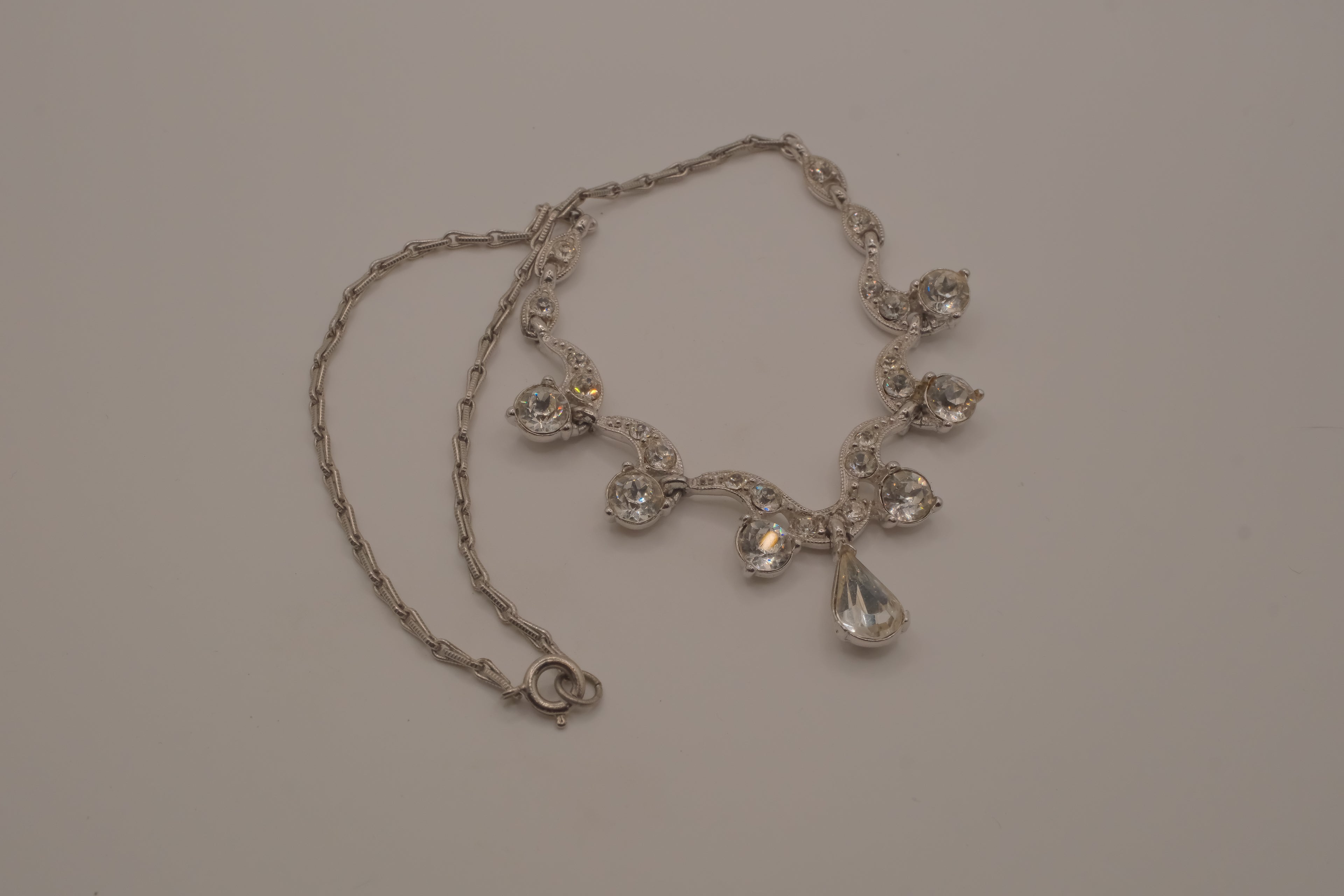 Vintage silver-tone rhinestone festoon necklace