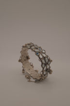 Silver Handcut Mirror and Ghungroo Studded Oxidised Cuff Bracelet
