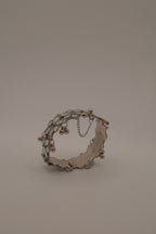 Silver Handcut Mirror and Ghungroo Studded Oxidised Cuff Bracelet
