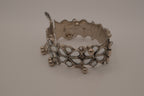 Silver Handcut Mirror and Ghungroo Studded Oxidised Cuff Bracelet