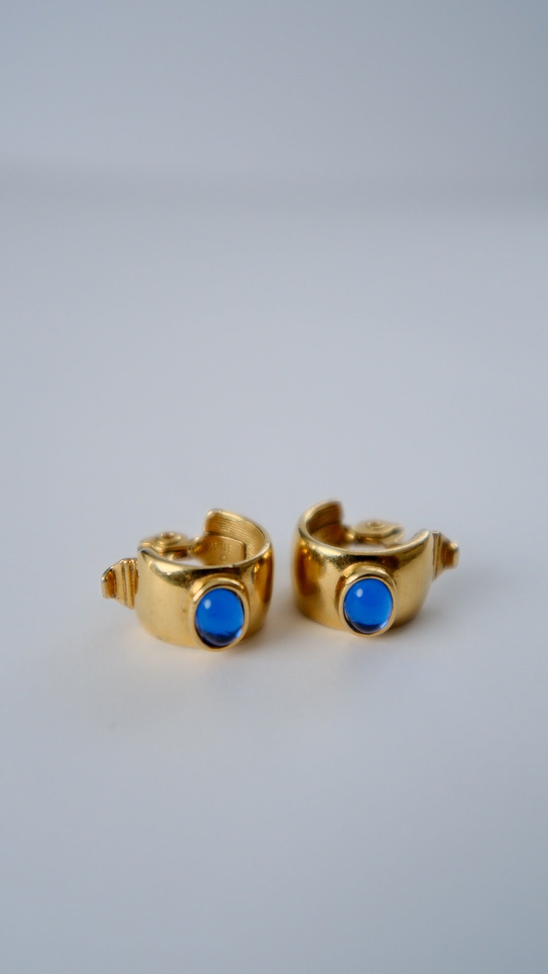 Monet Gold and Sapphire blue glass earrings