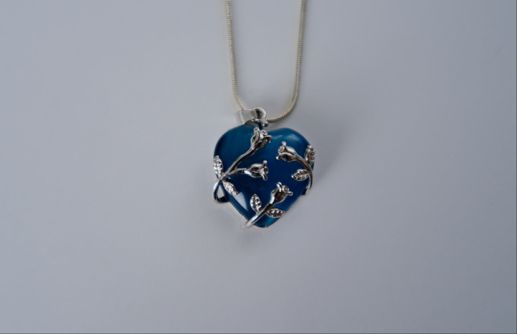 Vintage Silver Blue Glass Heart Necklace