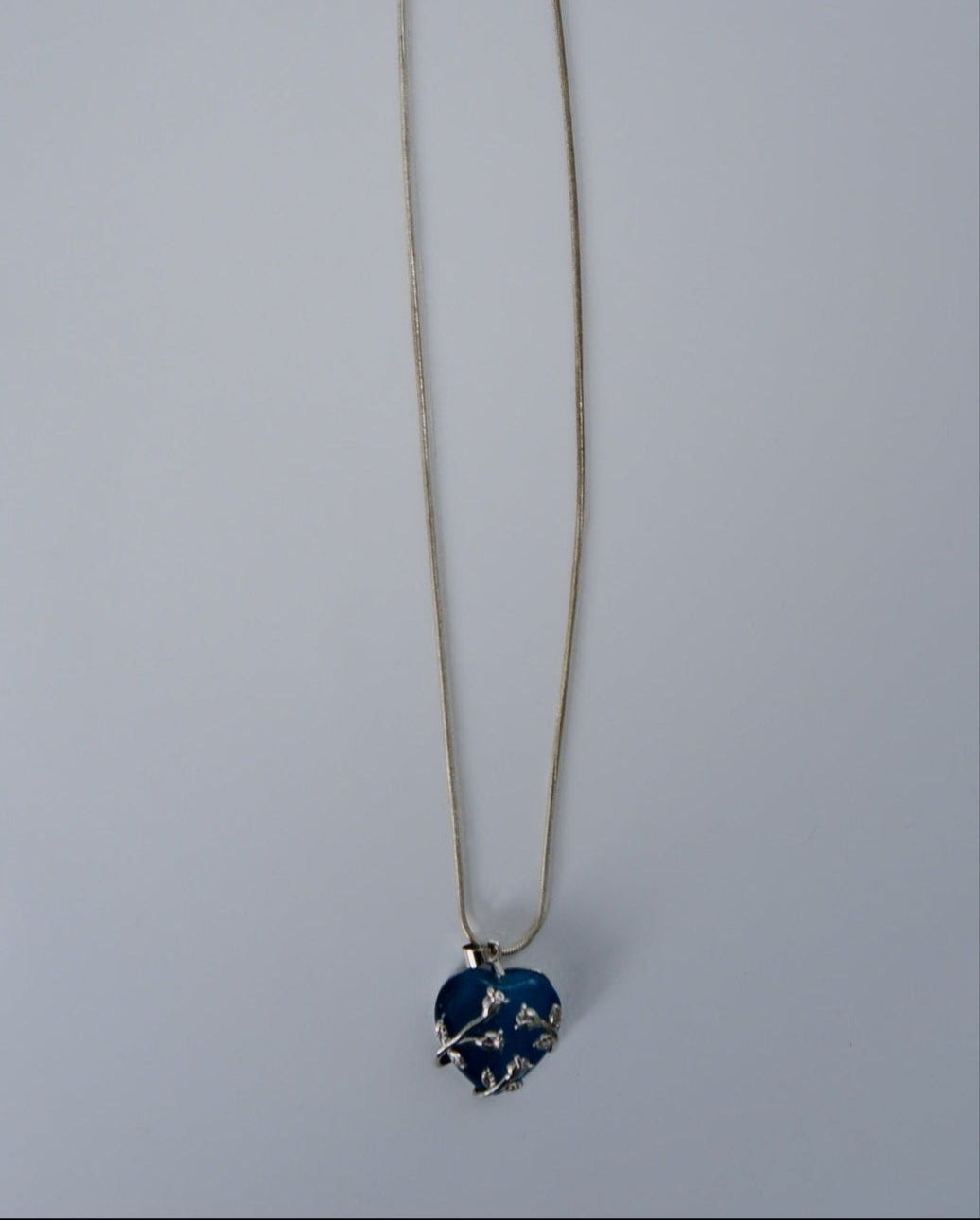 Vintage Silver Blue Glass Heart Necklace