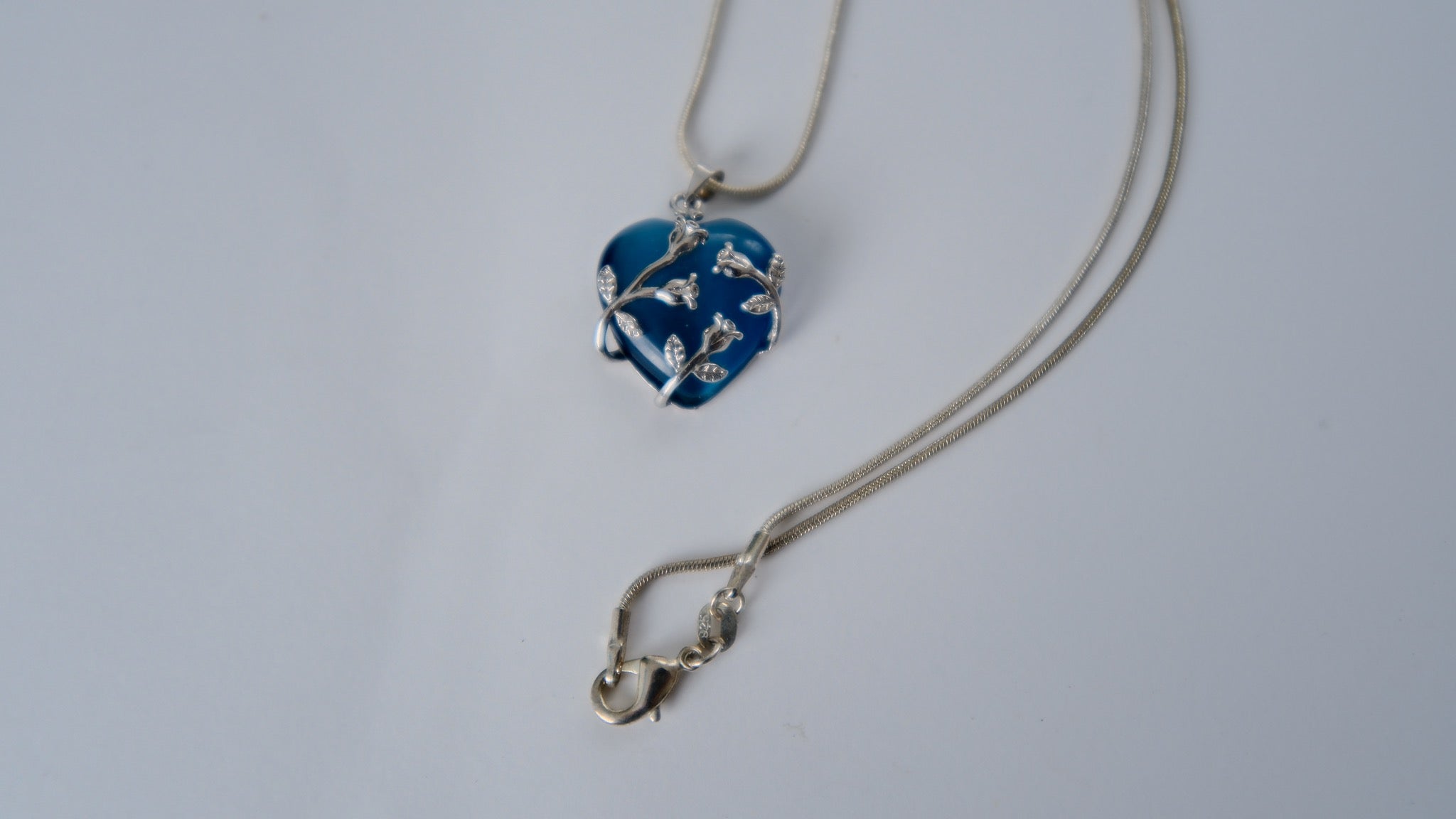 Vintage Silver Blue Glass Heart Necklace