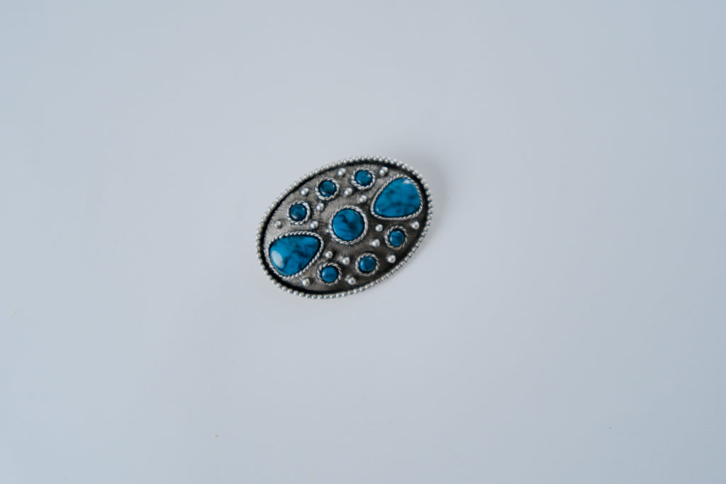 Torquoise Stone Silver Metal Brooch