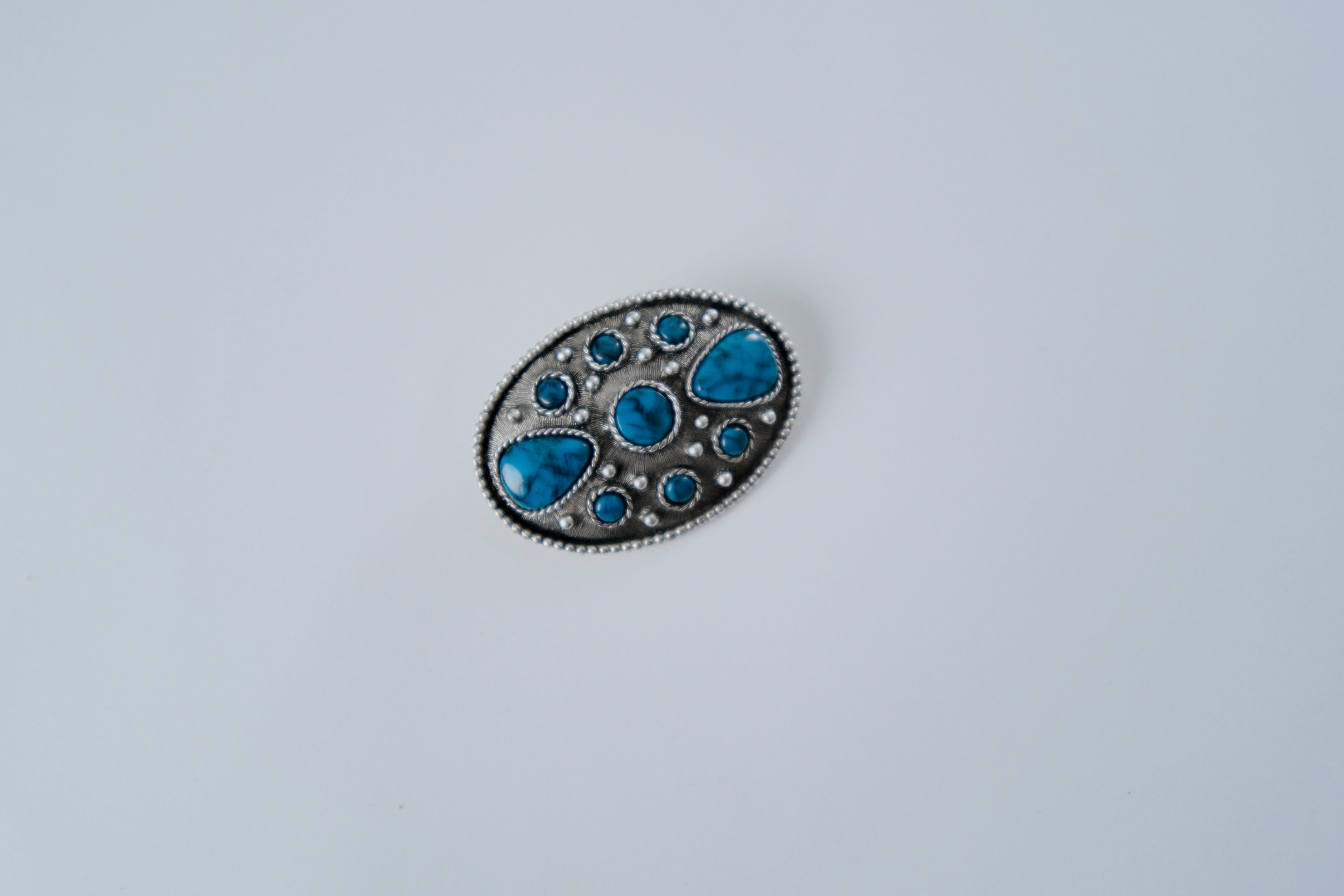 Torquoise Stone Silver Metal Brooch