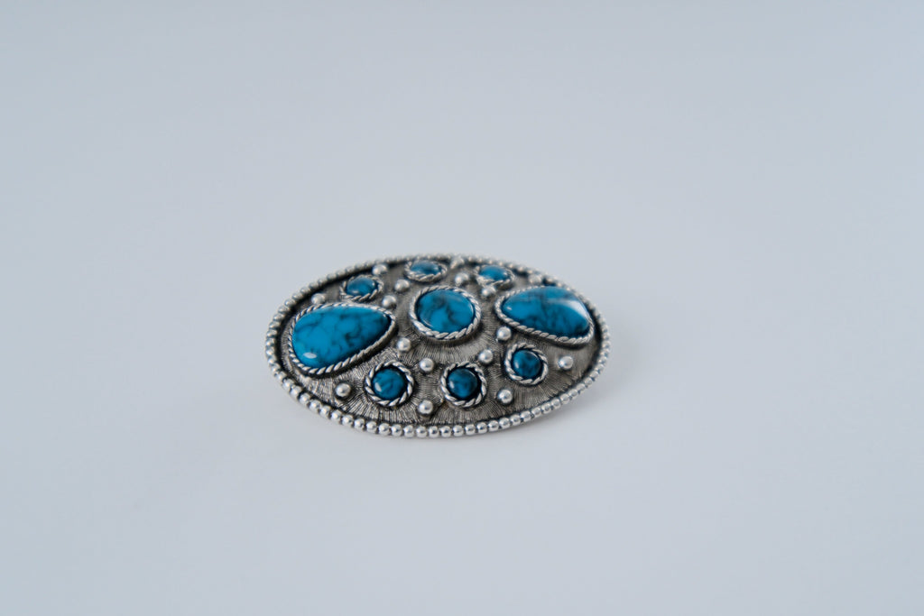 Torquoise Stone Silver Metal Brooch