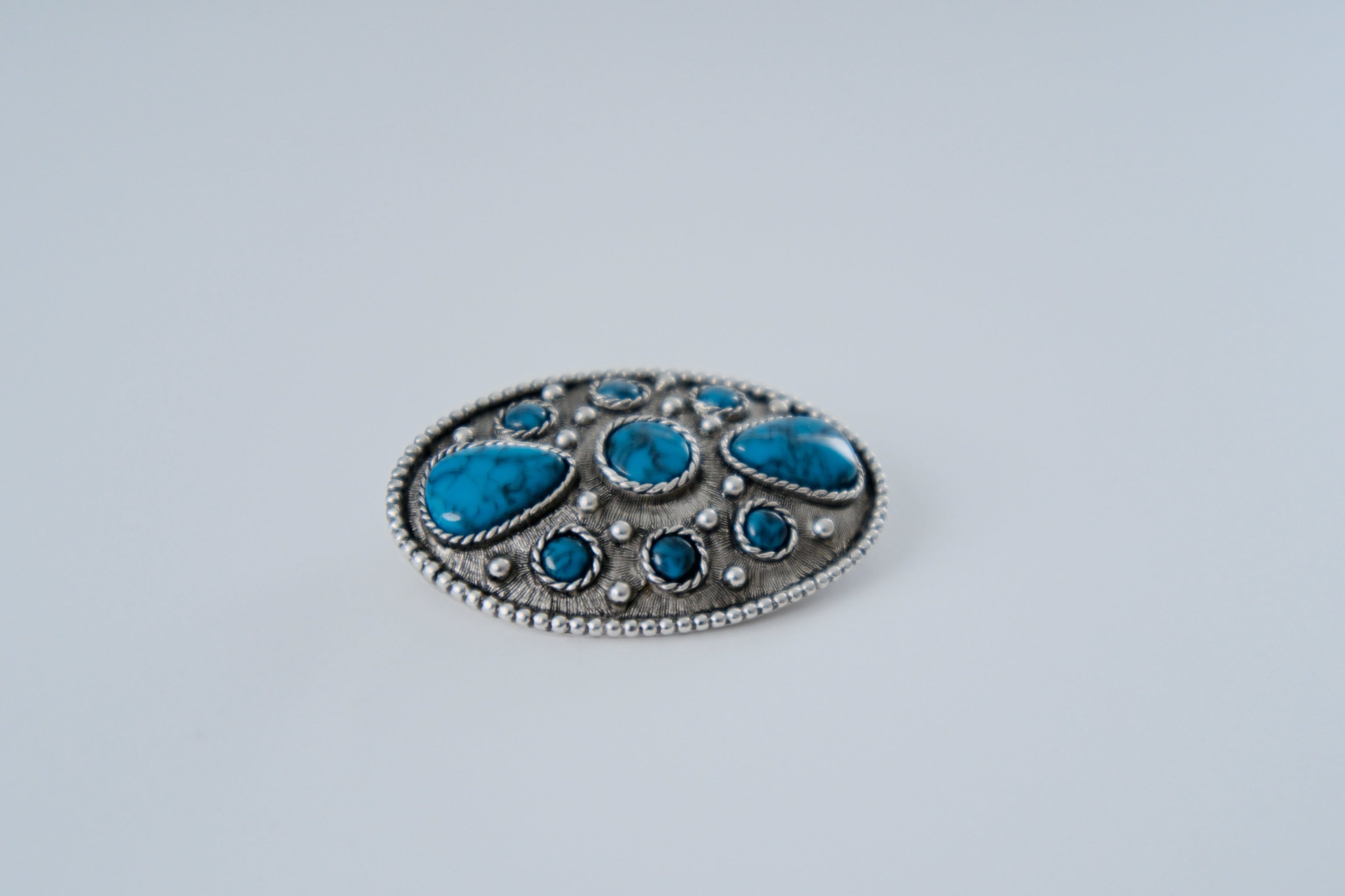 Torquoise Stone Silver Metal Brooch