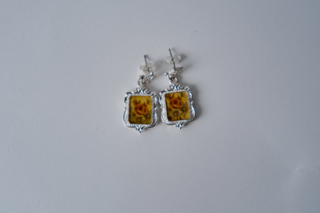 1928 rose enamel drop earrings