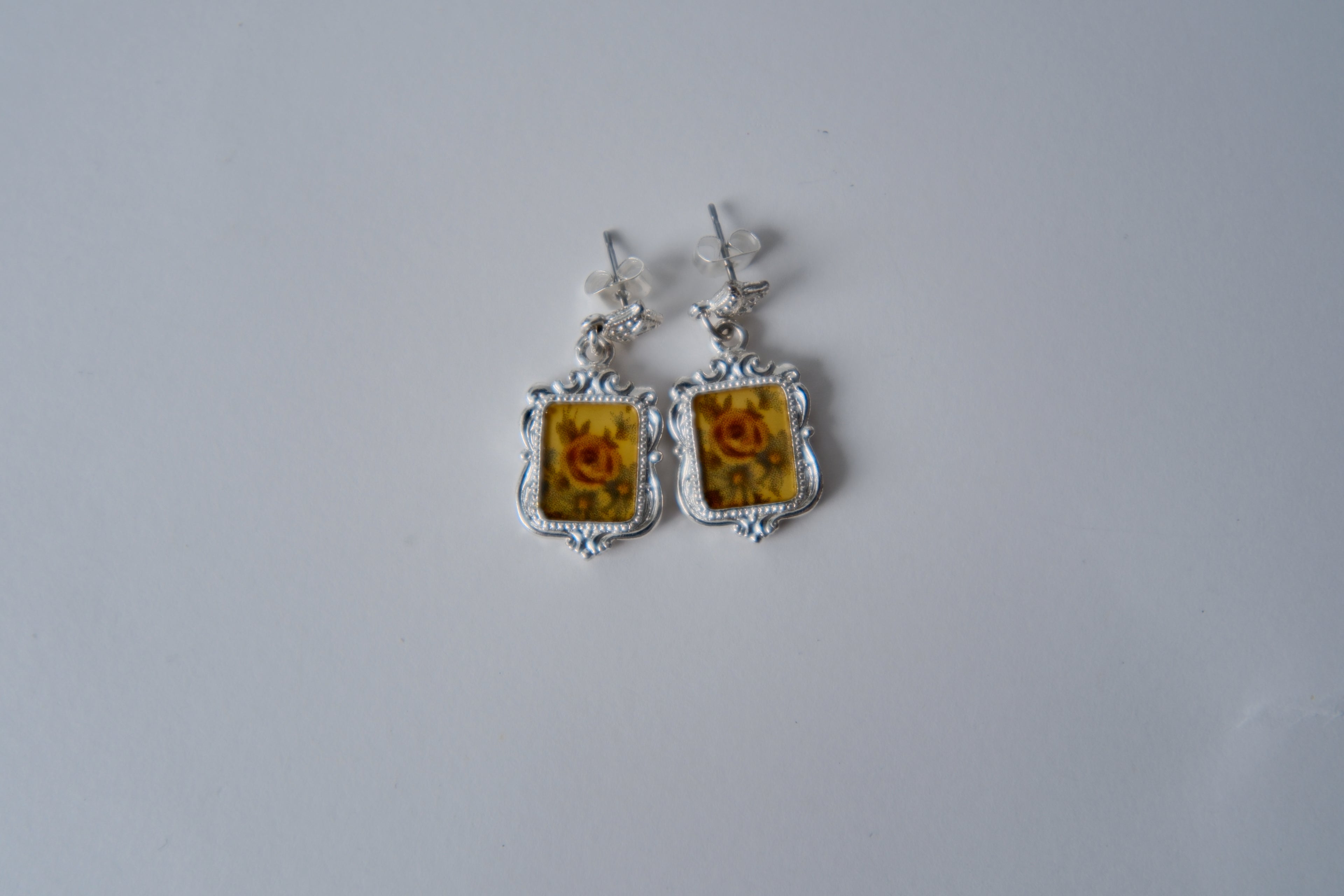 1928 rose enamel drop earrings